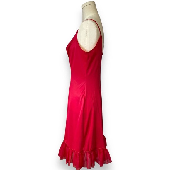 Vintage RARE Van Raalte Nylon Red Slip Dress Opaque Pleated Hem Lingerie Small - Picture 4 of 8